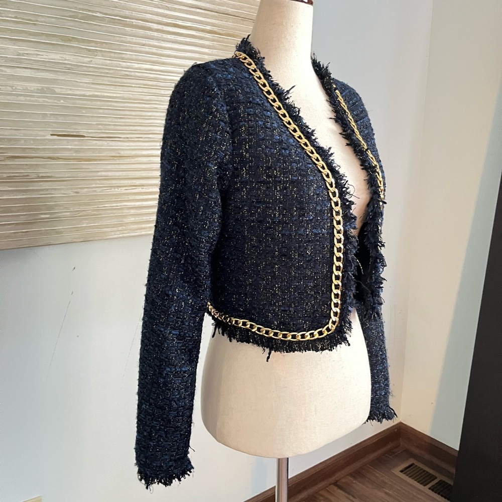 Christian Lacroix blue tweed cropped open ladies jacket size XS NWT - Picture 7 of 11